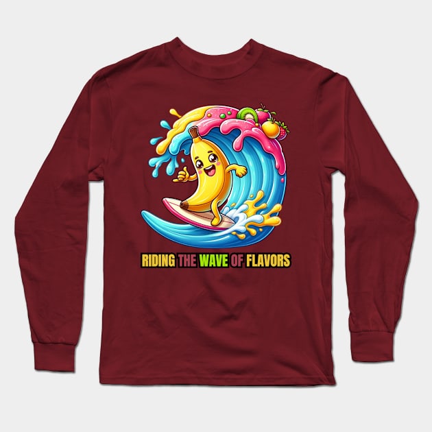 Banana Boarding - Riding the Wave of Flavors Surf Tee Long Sleeve T-Shirt by vk09design